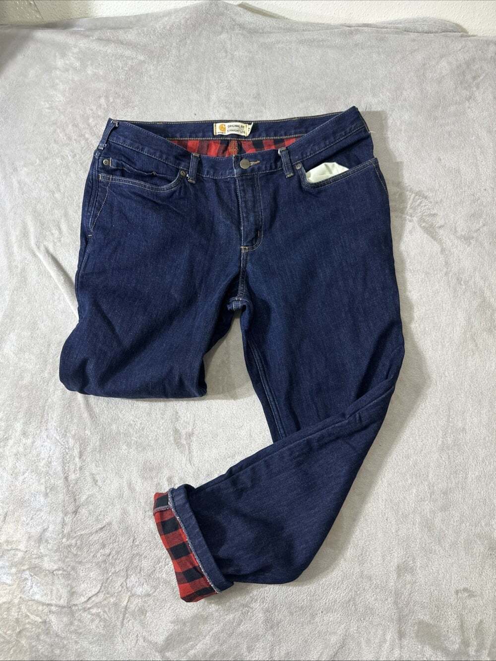 Carhartt Original Fit Flannel Lined Straight Leg Jeans Women’s 14R Dark Wash